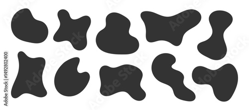 Modern vector collection of black amorphous blob silhouettes. Fluid Organic minimal forms for digital projects, abstract decoration, poster art, print design, UI components, highlighting