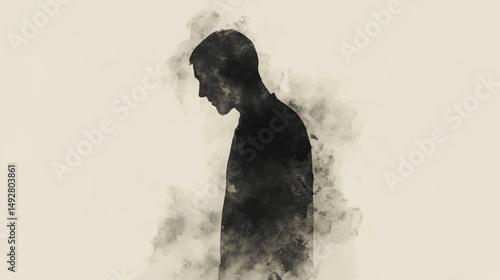 A silhouette of a person fading into the background, symbolizing feelings of worthlessness and invisibility, with soft gradients of gray and muted earth tones.