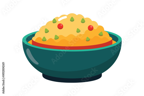 Rice vegetables in bowl isolated on a white background