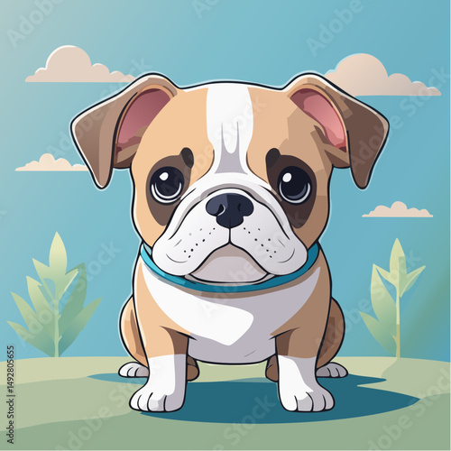 Cute Cartoon Bulldog Puppy Illustration