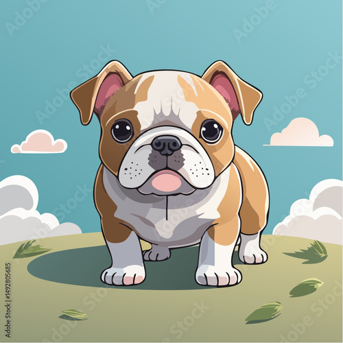 Cute Cartoon Bulldog Puppy Illustration