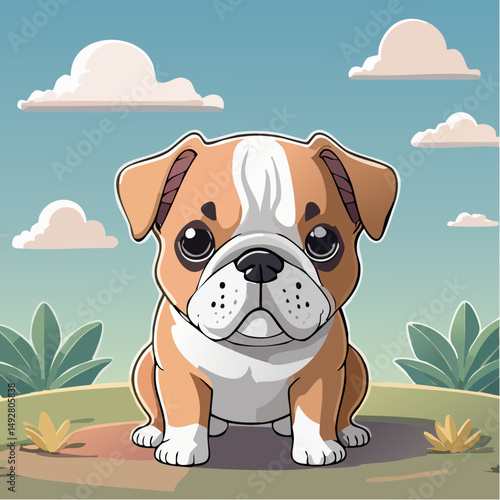 Cute Cartoon Bulldog Puppy Illustration