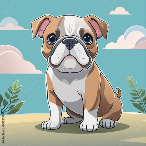 Cute Cartoon Bulldog Puppy Illustration
