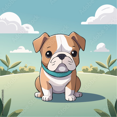 Cute Cartoon Bulldog Puppy Illustration