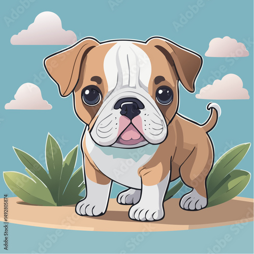 Cute Cartoon Bulldog Puppy Illustration