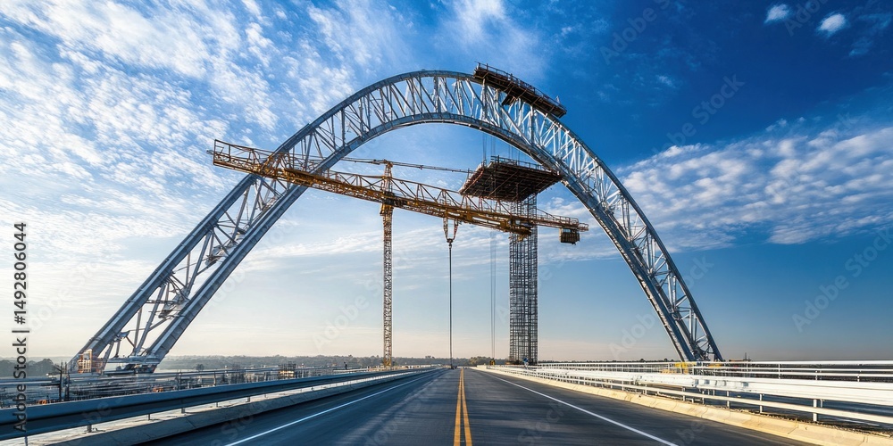 Fototapeta premium Majestic Arch Bridge Construction Underway
