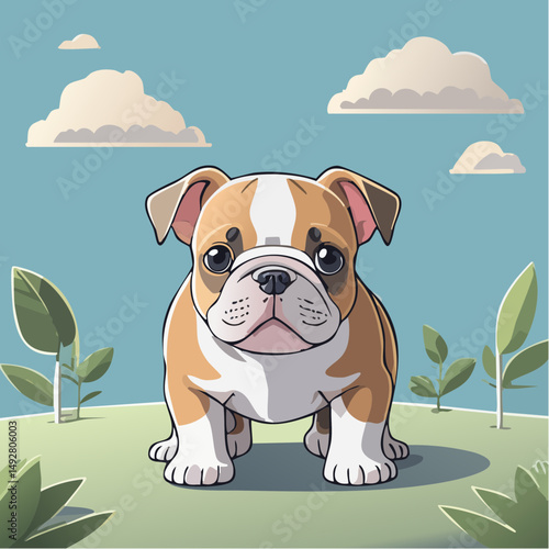 Cute Cartoon Bulldog Puppy Illustration