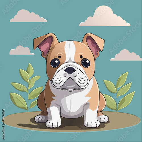 Cute Cartoon Bulldog Puppy Illustration
