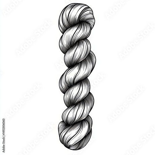 Detailed Hand-Drawn Illustration of a Twisted Hair Braid