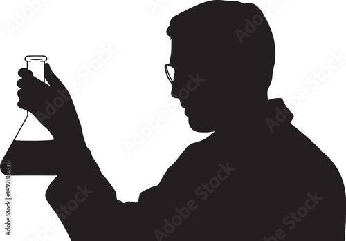 Scientist Silhouette Holding Erlenmeyer Flask in Lab