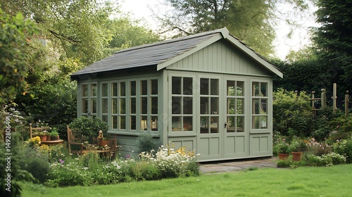 Charming garden shed surrounded by nature