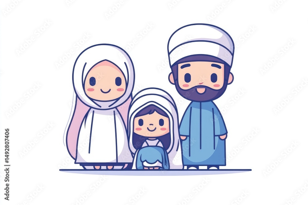 Cute cartoon family in traditional attire. Cute cartoon family in traditional attire.