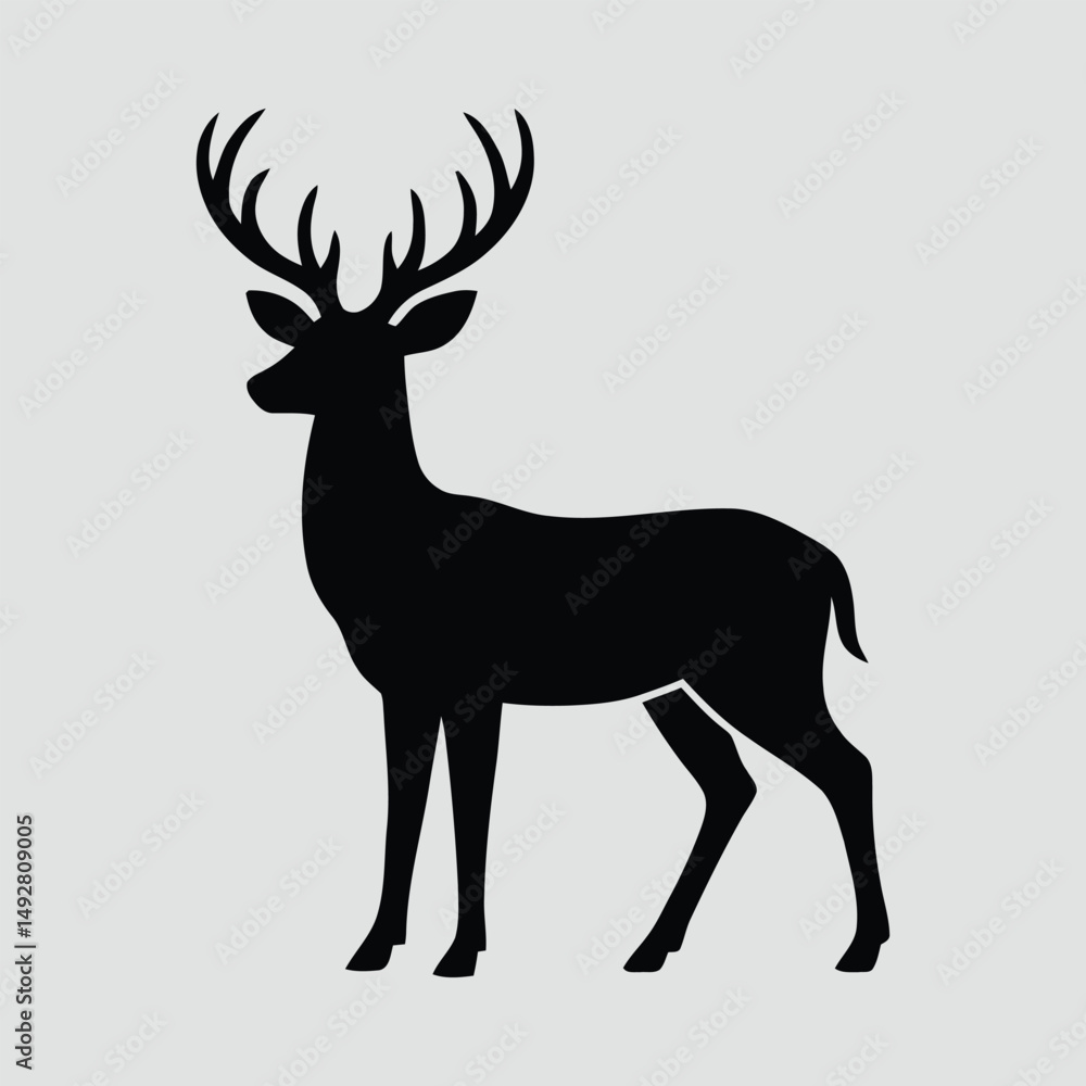 Obraz premium Deer with Antlers in Profile Silhouette Vector Illustration