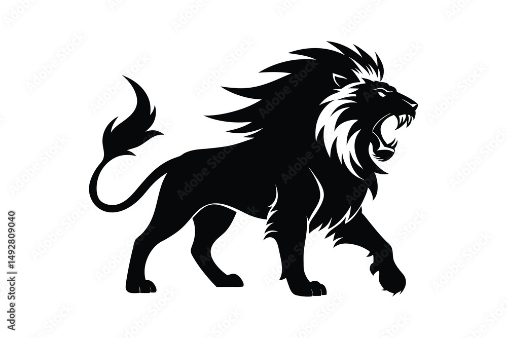 Obraz premium Hungry roar lion silhouette on white background