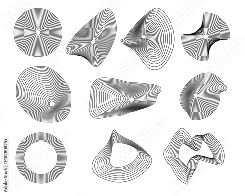 Set of abstract wavy line circle. Radial shapes. Radial sun rays symbol elements.