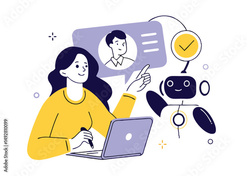 
Hiring set. Character and intelligence robot working together. Business recruitment process, job searching, employee evaluation concept