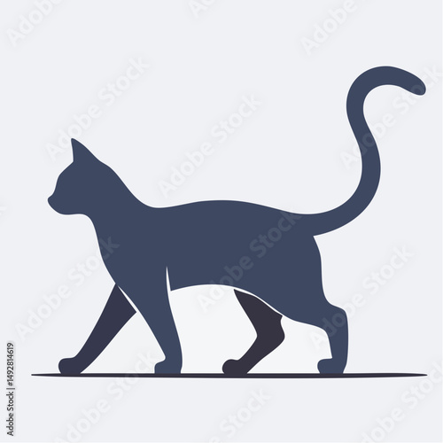 Flat 2D Silhouette of a Walking Cat in Minimalist Style