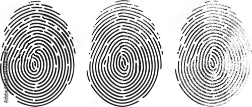 Vector fingerprint or thumbprint icons set isolated. Secure identity lock design and security logo. White background with fingerprint symbols.