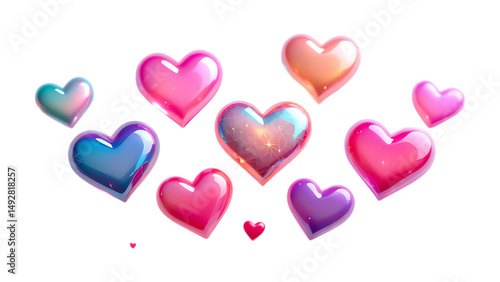 Colorful glossy hearts, love, romance, Valentine's Day