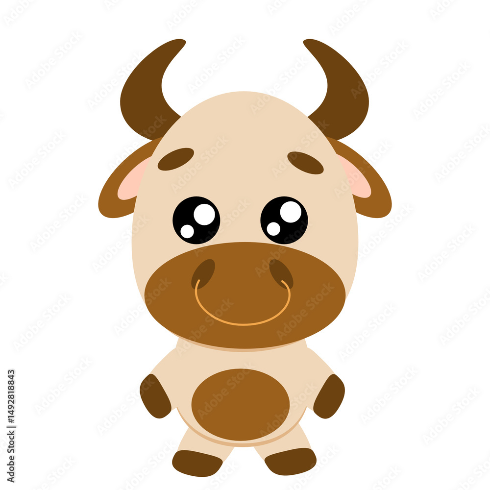 Obraz premium Cute Cartoon Bull Clipart, Farm Animal Character PNG