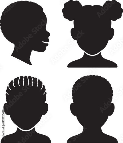 afro kids face profile silhouette design collection vector illustration.