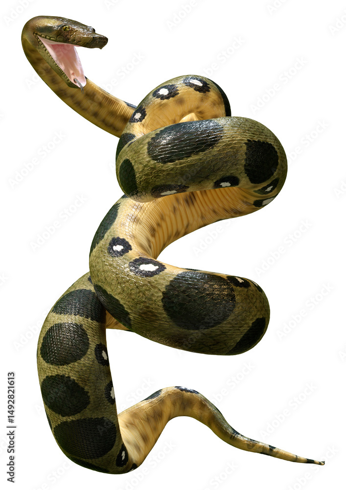 Fototapeta premium 3D Rendering Green Anaconda on White