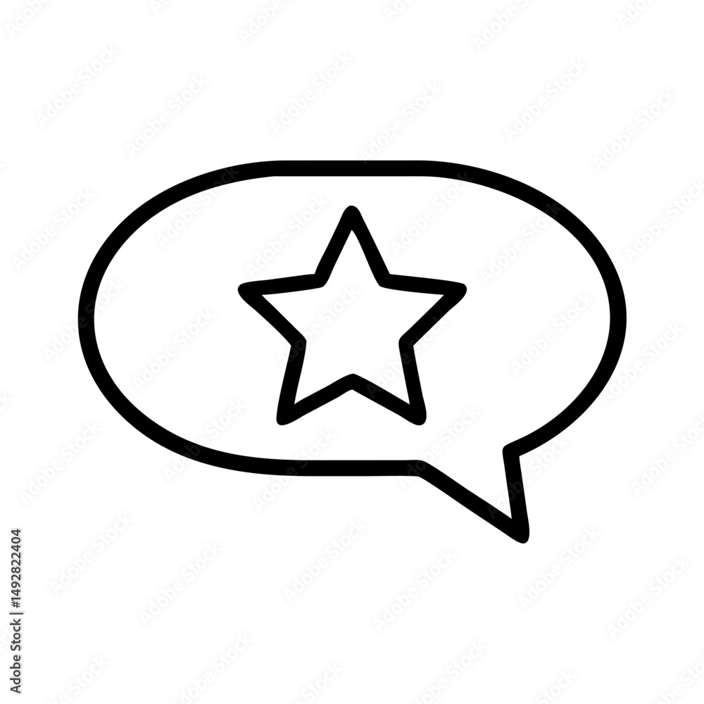 Speech bubble with star icon in minimalist line art style Speech bubble with star icon in minimalist line art style