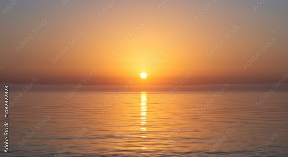 Fototapeta premium Golden Sunset Over Calm Ocean Waters Peaceful Seascape Serene Sunrise