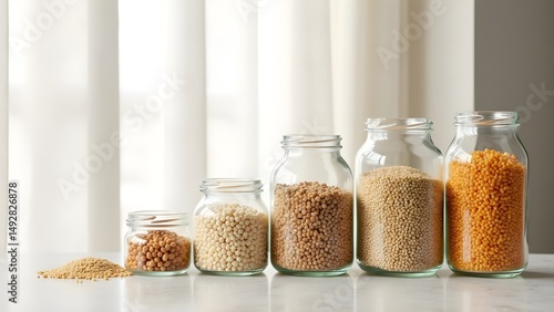 Assorted Dried Lentils in Glass Jars - Food Storage and Preservation Concept