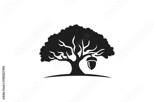 Oak tree with acorn silhouette nature illustration