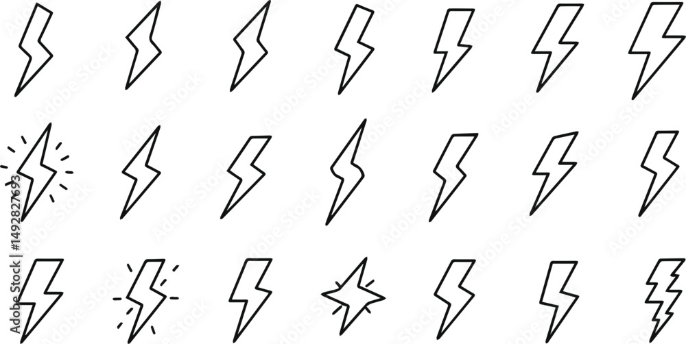 Create a kinds of Lightning bolt icon set, Energy and thunder electricity symbol concept, vector Illustration with white background. Create a kinds of Lightning bolt icon set, Energy and thunder electricity symbol concept, vector Illustration with white background.