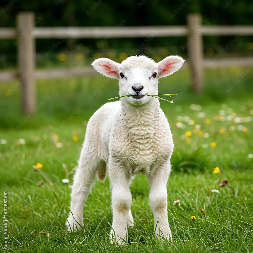 sheep on a meadow, Cute Baby Lamb Eating Grass in Spring Meadow sheep on a meadow, Cute Baby Lamb Eating Grass in Spring Meadow