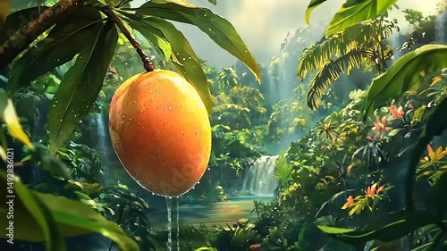 Juicy Mango in Lush Tropical Paradise