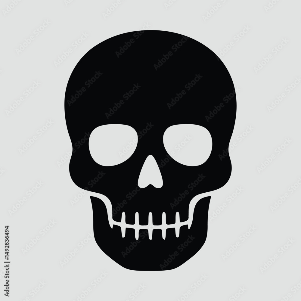 Fototapeta premium Front View Skull Silhouette Clean Flat Shape Halloween Art Vector Illustration