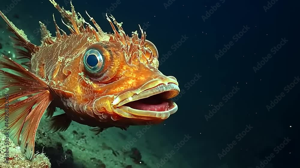 Stunning Close-Up of a Red Scorpionfish in its Underwater Habitat Stunning Close-Up of a Red Scorpionfish in its Underwater Habitat
