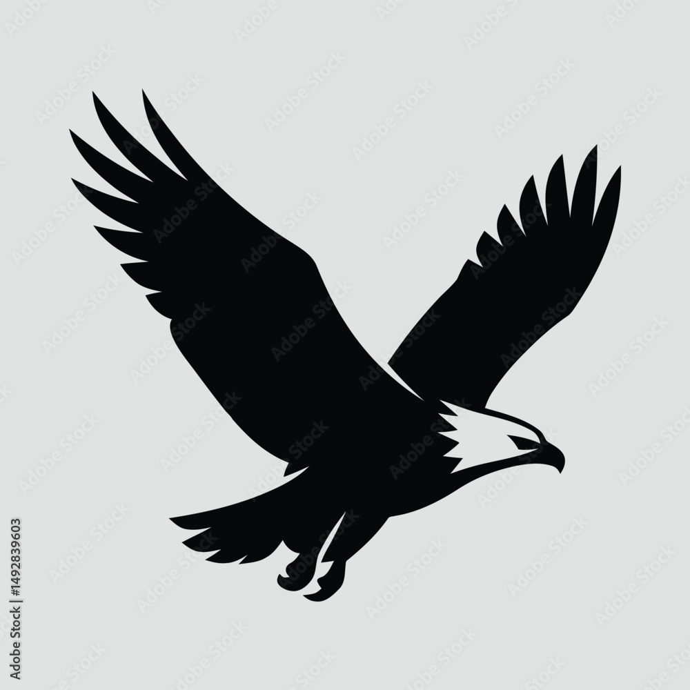 Obraz premium Flying Eagle with Wings Spread Minimal Silhouette Print Design Vector Illustration