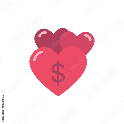 Financial love, heart symbol incorporating dollar sign currency icon illustration