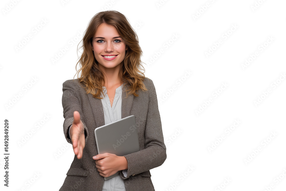 Smiling businesswoman with tablet offering handshake PNG with a transparent background
Smiling businesswoman with tablet offering handshake PNG with a transparent background