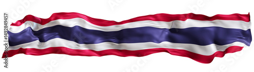 Free Download Stylized flag of Thailand waving in the wind on transparent background. Footer, header or divider. Cut out wide, panoramic element. Banner for patriotic themes or national event promotions. 3D. - GFXLoad