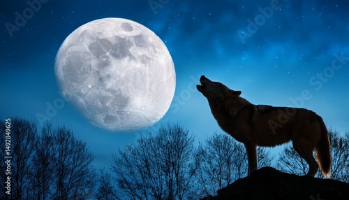 Wallpaper Mural a wolf howling at the moon Torontodigital.ca