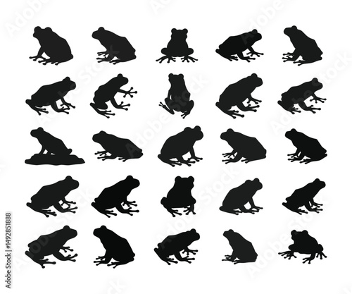 Frog Silhouette Vector Bundle  Black Frog Animal Design Set with white background .