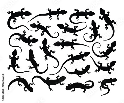 Lizard Silhouette Vector Collection | Gecko Clipart | Reptile SVG Bundle | Black Lizard PNG Design .