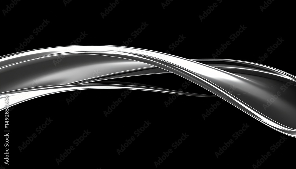Obraz premium abstract fluid chrome wave in motion with glass like texture on black background