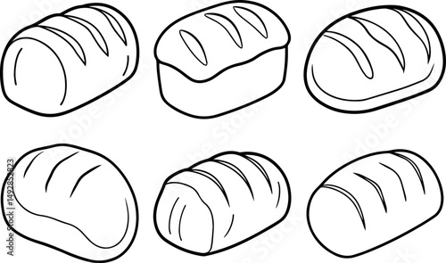 Set of bread loaf outline vector illustration line art 