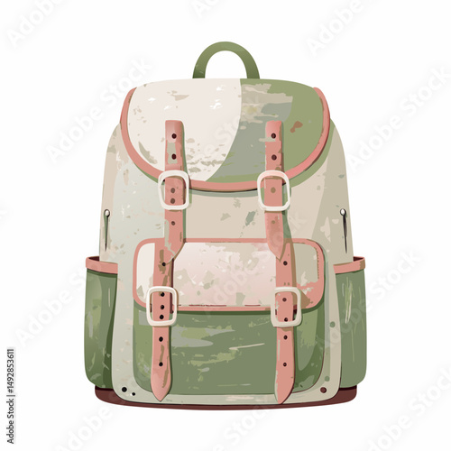 Rustic Backpack Illustration with Vintage Style and Earthy Tones Symbolizing Adventure and Outdoor Exploration Ideal for Travel Enthusiasts and Nature Lovers