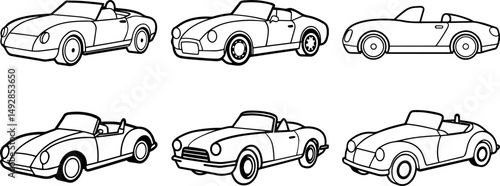 Set of Classic convertible roadster outline vector illustration line art 
