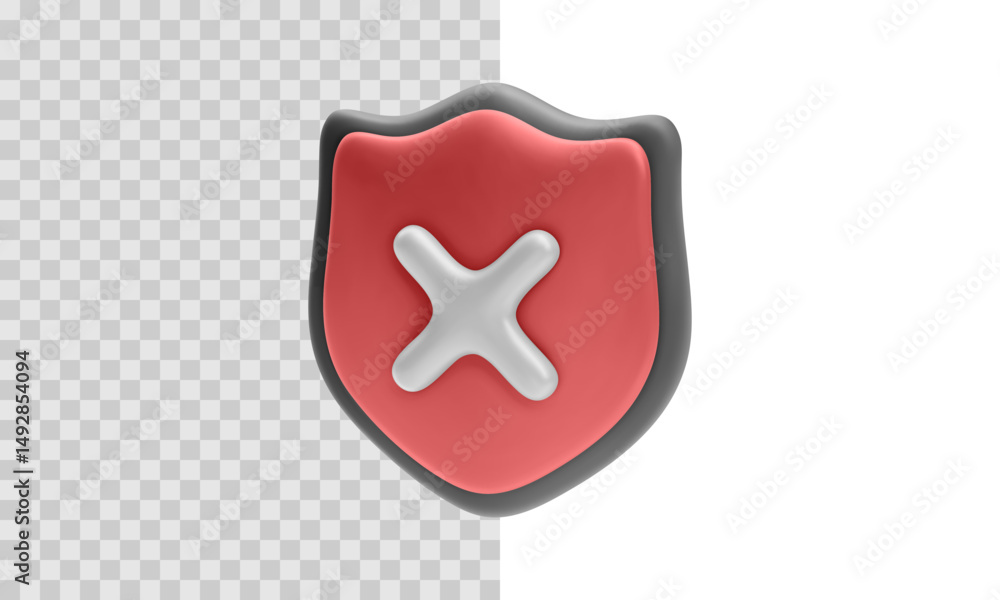 Shield Icon With White Cross On Red Background, Ideal For Error, Security, Firewall, Privacy, And Warning Message Design. Glossy And Soft 3D Illustration. Vector Illustration. Shield Icon With White Cross On Red Background, Ideal For Error, Security, Firewall, Privacy, And Warning Message Design. Glossy And Soft 3D Illustration. Vector Illustration.