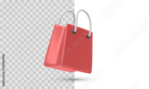 Shopping Bag Icon With White Handles, Minimal Pink Design, Perfect For E-Commerce, Retail Sales, And Online Store UI Projects. High Quality 3D Graphic. Vector Illustration.