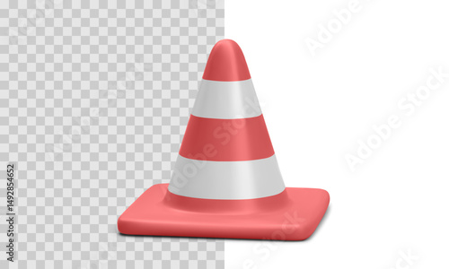 3d Traffic Cone Standing Upright with Red and White Stripes for Road Safety, Warning, and Construction Zone Signaling. Vector Illustration.