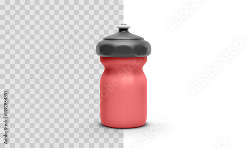 3d Red Sport Water Bottle with Black Cap Isolated on Transparent Background. Fitness Hydration Container. Vector Illustration.